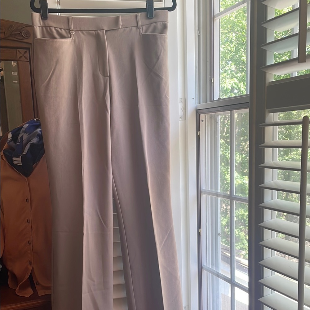Tan straight leg pants with Structured Fabric
